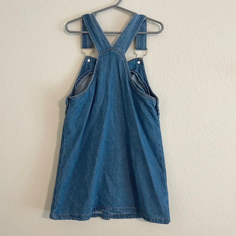 Little Lass Denim Jumper Dress Kids 6X‎ Blue Embroidered Pockets Boho